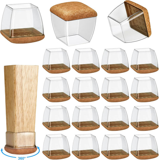 16 Pack Square Clear-L Chair Leg Floor Protectors for Hardwood Floors - Rubber Furniture Sliders with 360° Felt Pad Bottom