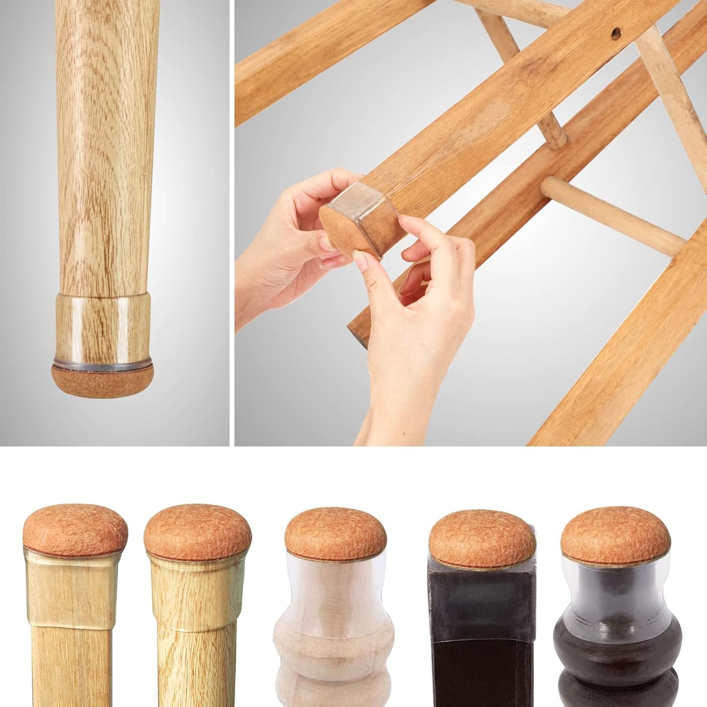 16 Pack Square Clear-L Chair Leg Floor Protectors for Hardwood Floors - Rubber Furniture Sliders with 360° Felt Pad Bottom
