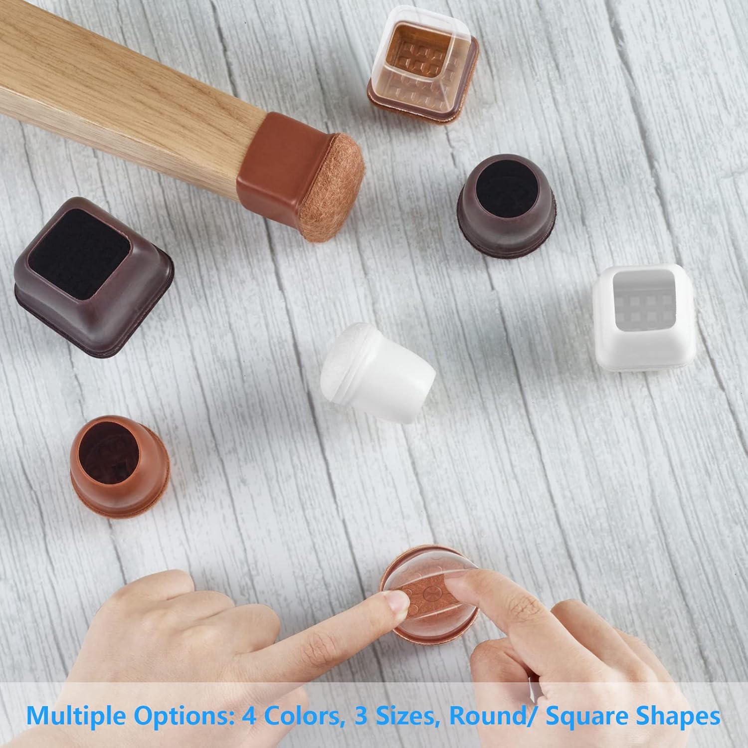 16 Pack Square Clear-L Chair Leg Floor Protectors for Hardwood Floors - Rubber Furniture Sliders with 360° Felt Pad Bottom