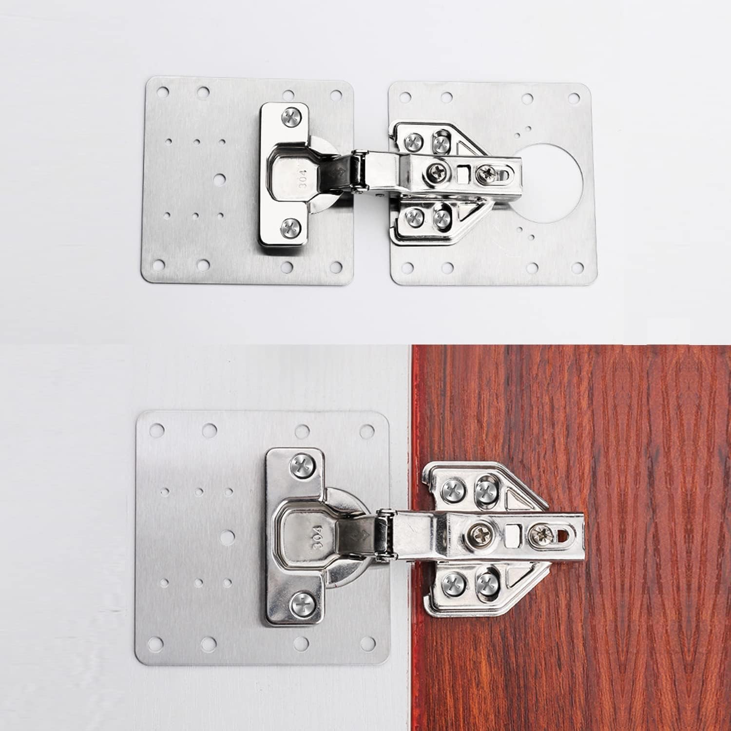 16 Pack Stainless Steel Cabinet Hinge Repair Plate Kit with Mounting Screws - Protect Wooden Kitchen Cabinet Door with Hinge Repair Brackets