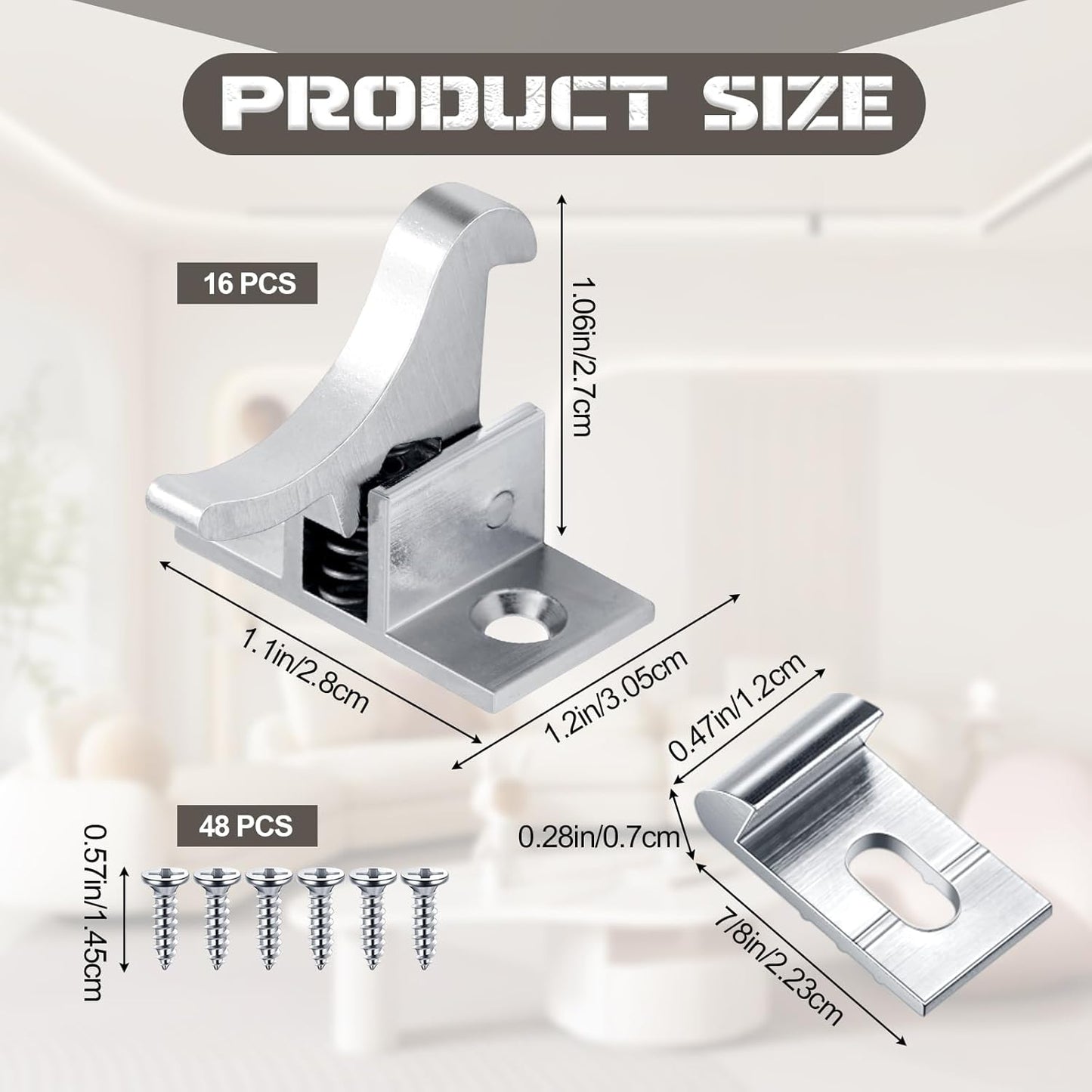 16 Pcs Brass Heavy Duty Cabinet Door Latch with Mounting Screws for Bedroom Bathroom Window Catch