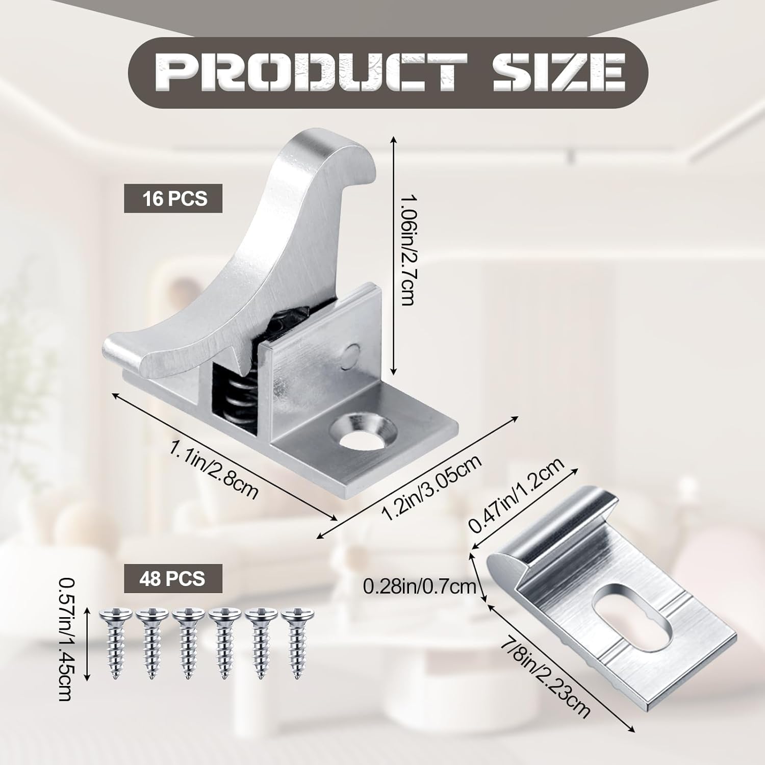 16 Pcs Brass Heavy Duty Cabinet Door Latch with Mounting Screws for Bedroom Bathroom Window Catch