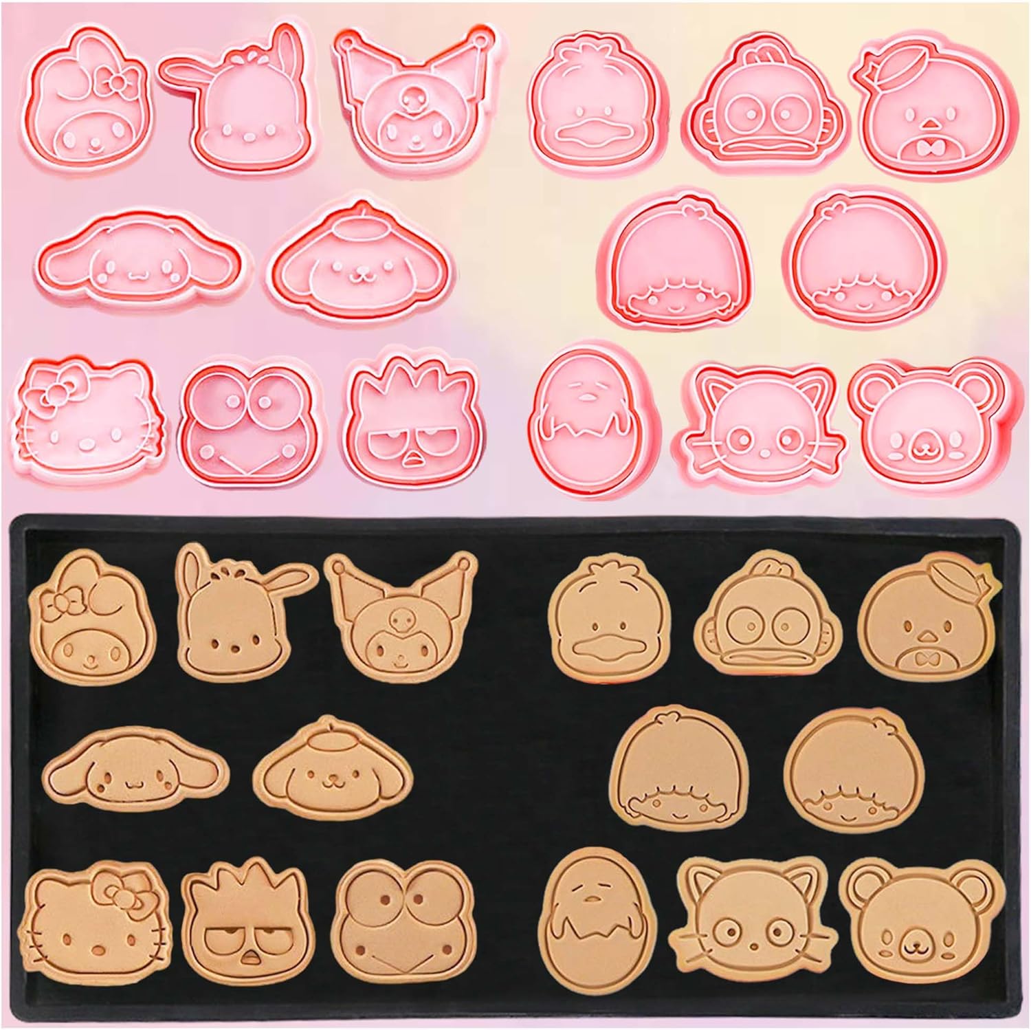 16-Piece Cute Cartoon Cookie Cutter Set for Kids - Mini Plastic Cutters and Stamps for Sandwiches, Fruit, and Pastries - Kawaii Baking Supplies