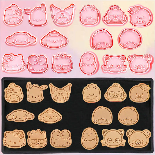 16-Piece Cute Cartoon Cookie Cutter Set for Kids - Mini Plastic Cutters and Stamps for Sandwiches, Fruit, and Pastries - Kawaii Baking Supplies