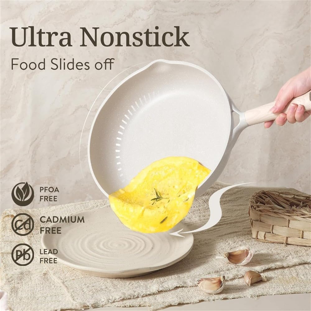 16 Piece Non-Stick Granite Pots and Pans Set - Large Capacity Kitchen Cookware Collection for Induction Cooktops