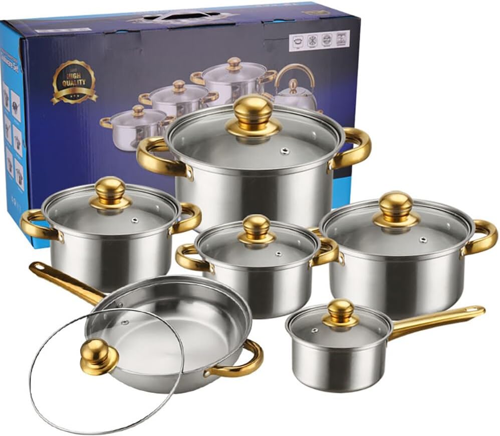 16-Piece Stainless Steel Cookware Set - Dishwasher & Oven Safe, Multi-Ply Full Clad Pots & Pans with Stay-Cool Handles by PHEZEN