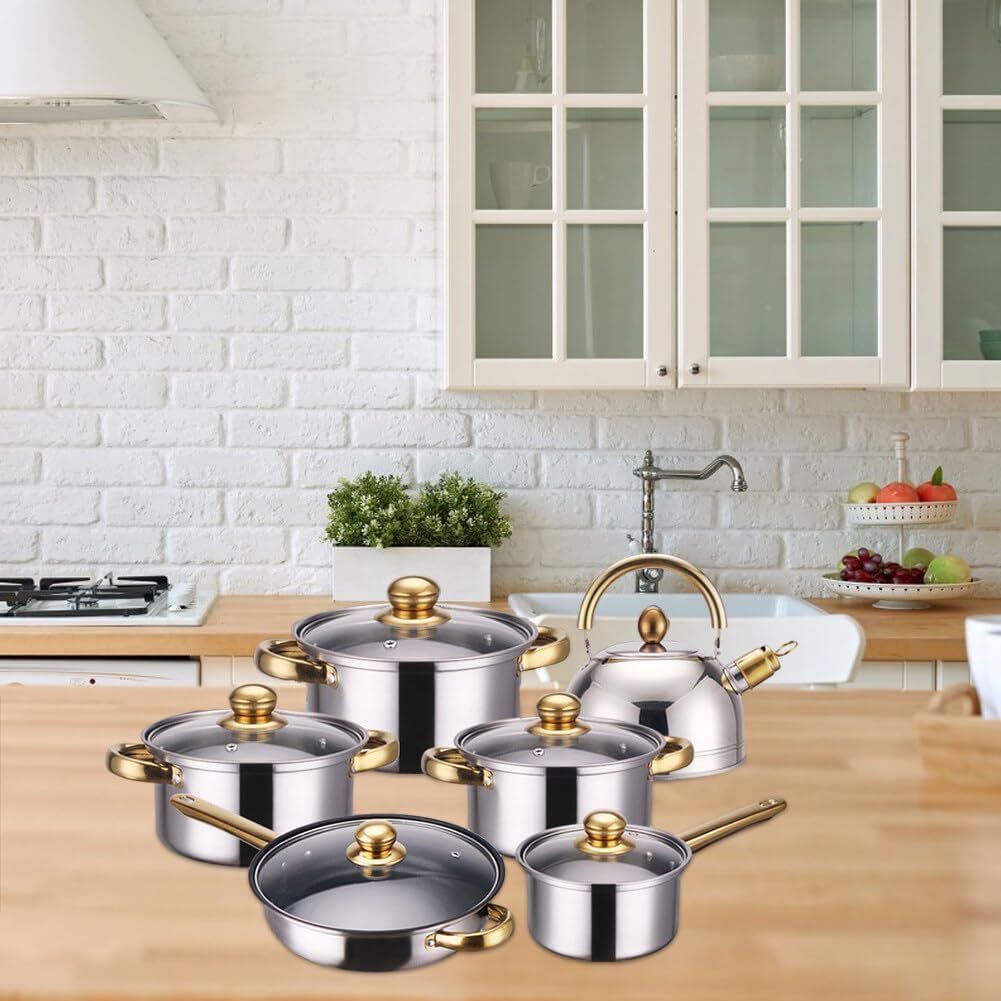 16-Piece Stainless Steel Cookware Set - Dishwasher & Oven Safe, Multi-Ply Full Clad Pots & Pans with Stay-Cool Handles by PHEZEN