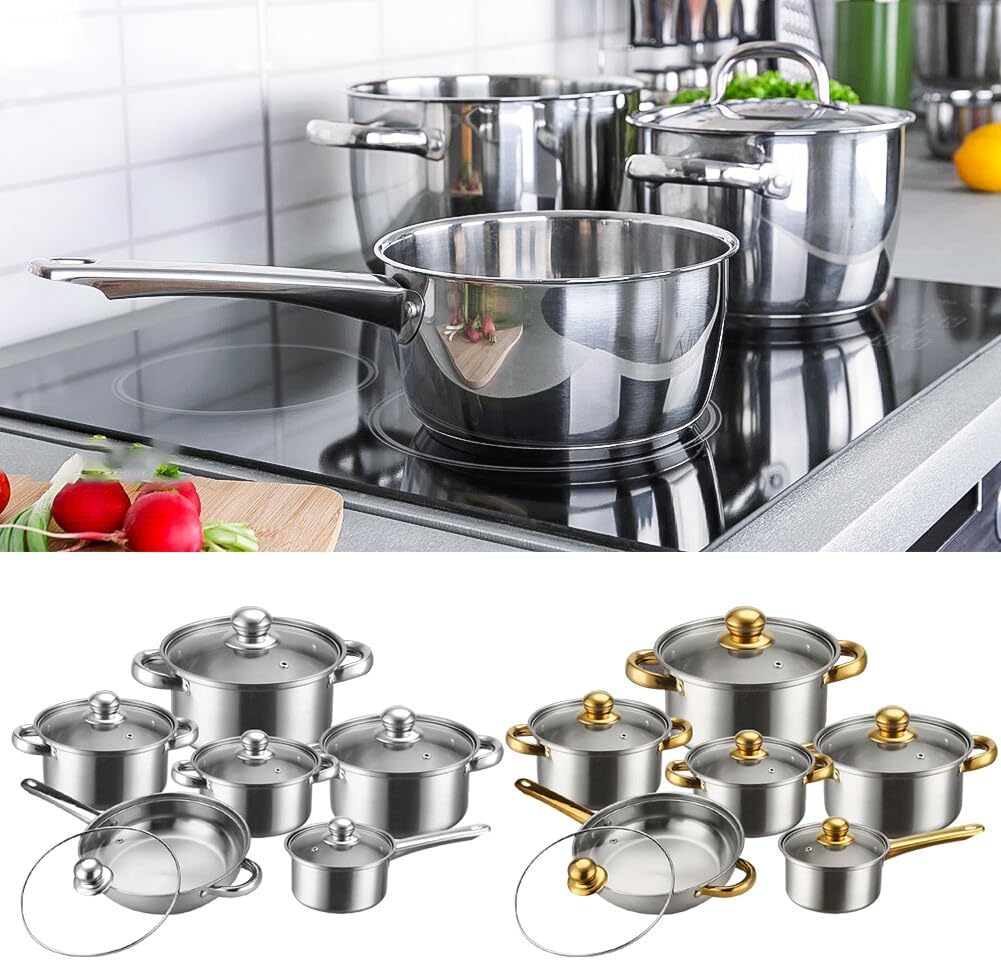 16-Piece Stainless Steel Cookware Set - Dishwasher & Oven Safe, Multi-Ply Full Clad Pots & Pans with Stay-Cool Handles by PHEZEN