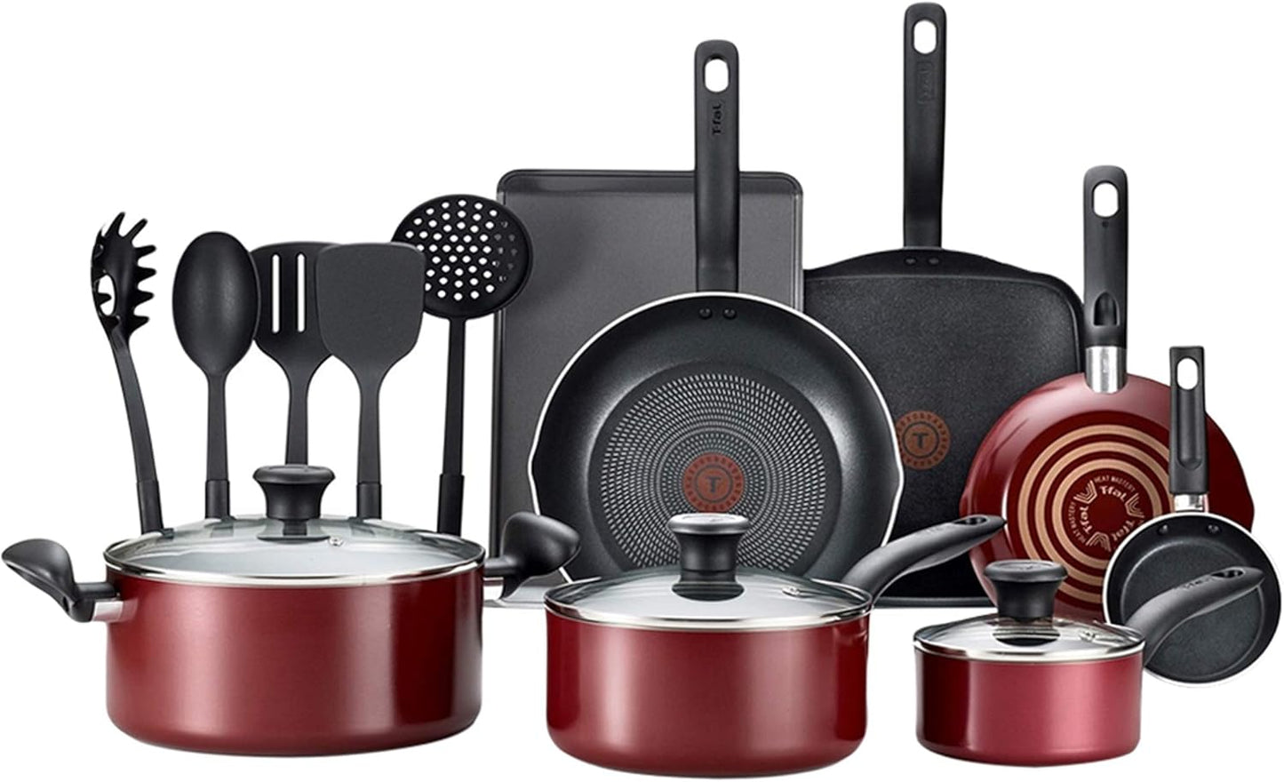 16-Piece T-Fal Culinaire Nonstick Aluminum Cookware Set in Red Color