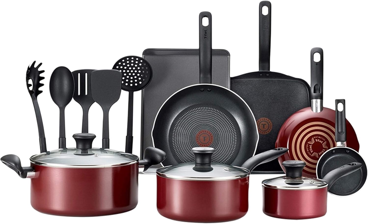 16-Piece T-Fal Culinaire Nonstick Aluminum Cookware Set in Red Color