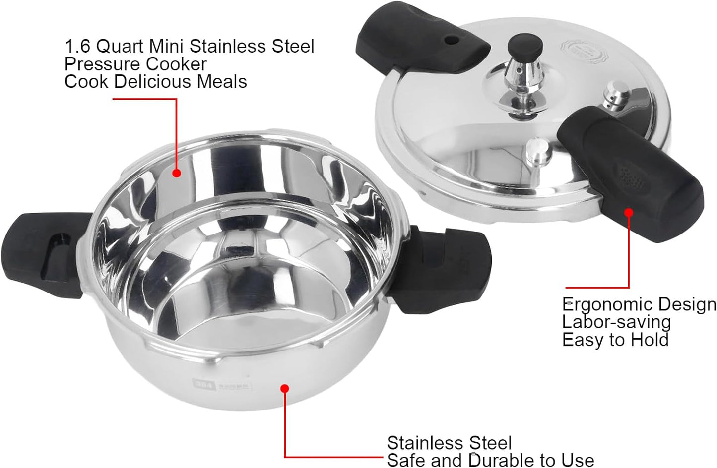 1.6 Quart Stainless Steel Pressure Cooker Safe for Gas Stove & Induction Cooker - Explosion Proof Mini Oyster Fish Head Pot