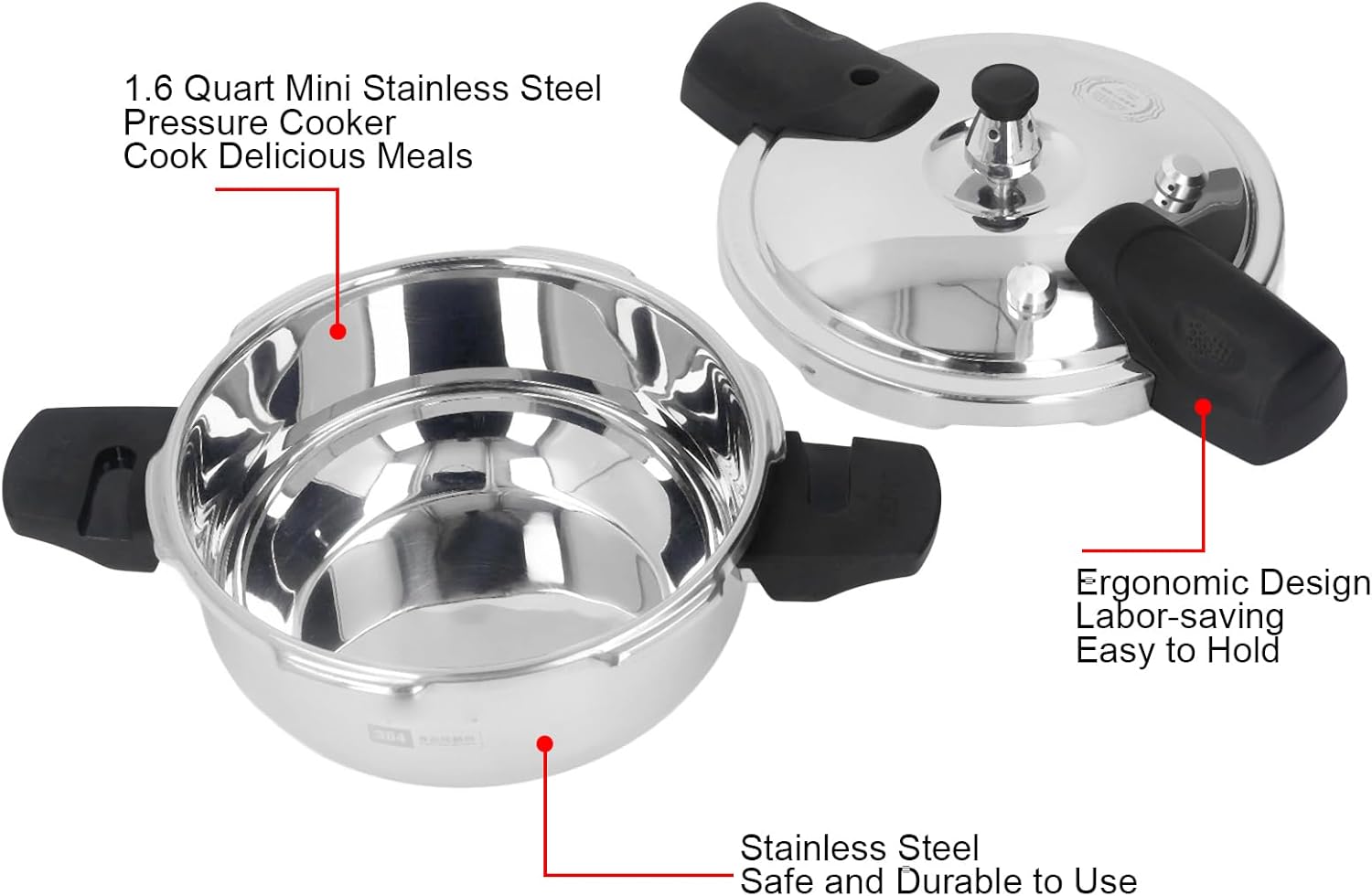 1.6 Quart Stainless Steel Pressure Cooker Safe for Gas Stove & Induction Cooker - Explosion Proof Mini Oyster Fish Head Pot