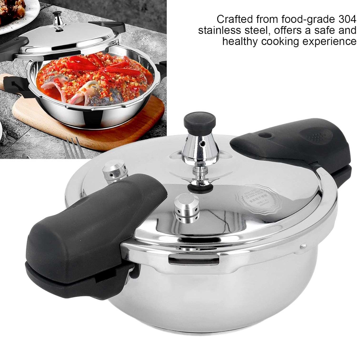 1.6 Quart Stainless Steel Pressure Cooker Safe for Gas Stove & Induction Cooker - Explosion Proof Mini Oyster Fish Head Pot