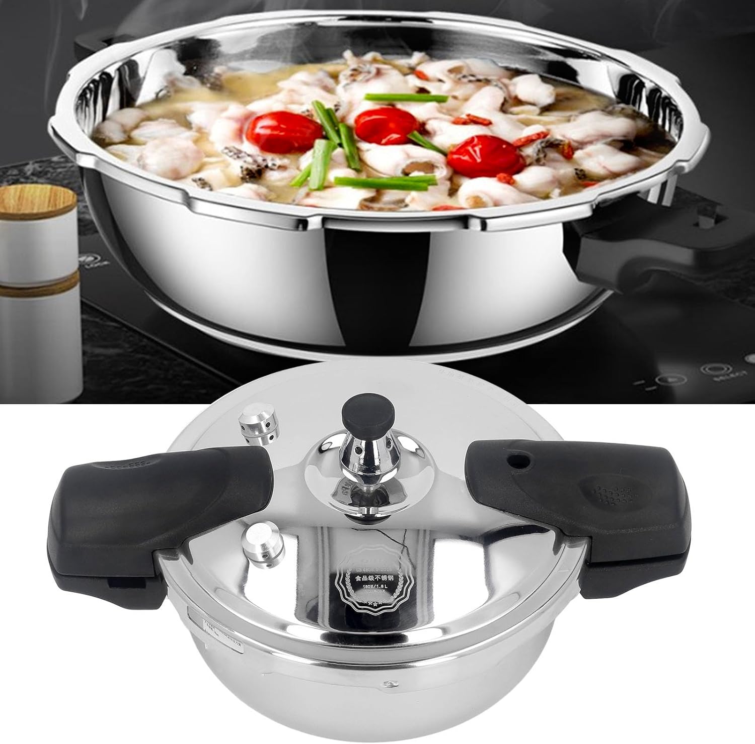 1.6 Quart Stainless Steel Pressure Cooker Safe for Gas Stove & Induction Cooker - Explosion Proof Mini Oyster Fish Head Pot