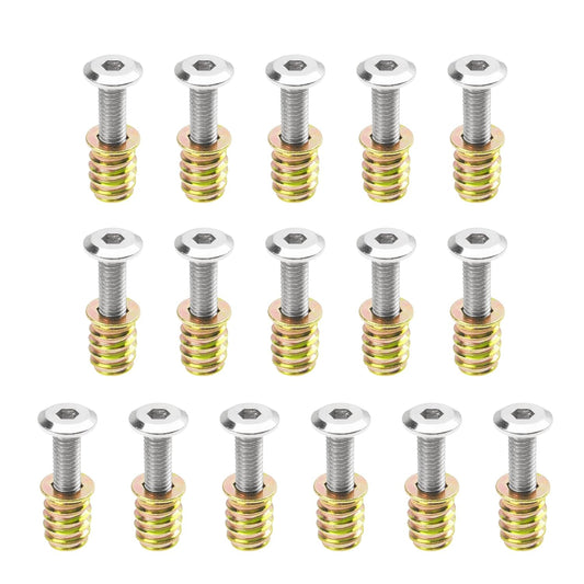 16 Sets M6x25 Furniture Screw Nut Threaded Wood Inserts Bolt Fastener Connector Hex Socket Drive with M6x15 Screw-in Nuts