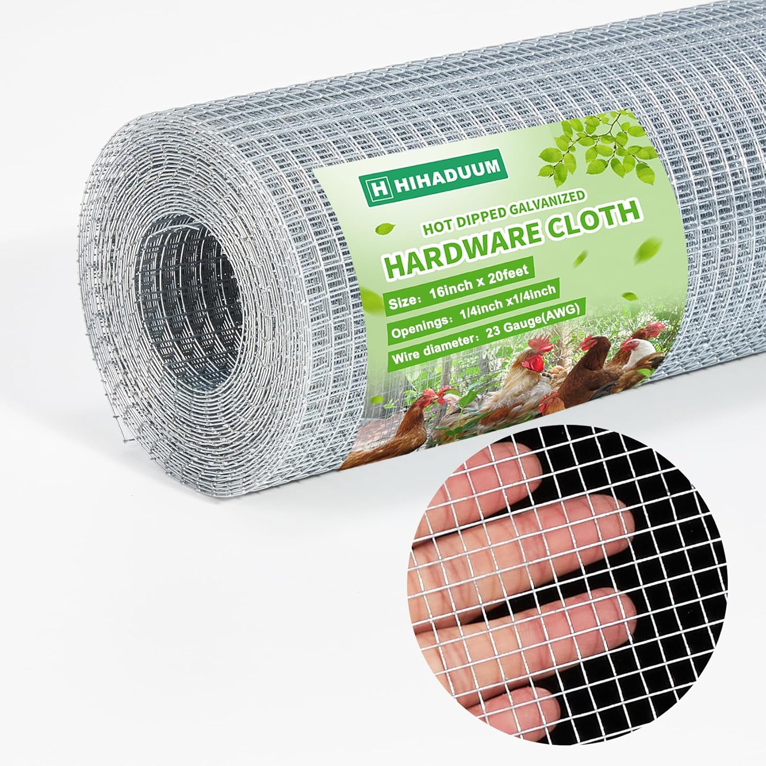 16'' x 20' 1/4 inch 23 Gauge Hardware Cloth, Hot-dip Galvanized Chicken Coop Wire Fence Mesh Roll
