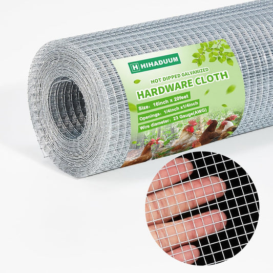 16'' x 20' 1/4 inch 23 Gauge Hardware Cloth, Hot-dip Galvanized Chicken Coop Wire Fence Mesh Roll