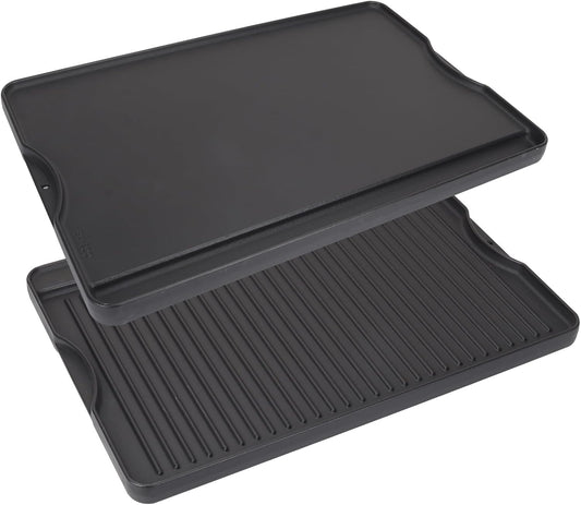 16" x 24" Large Cast Iron Flat Top Griddle Plate for Gas Grill and Oven - Reversible Pre-Seasoned Griddle Pan for Outdoor Cooking
