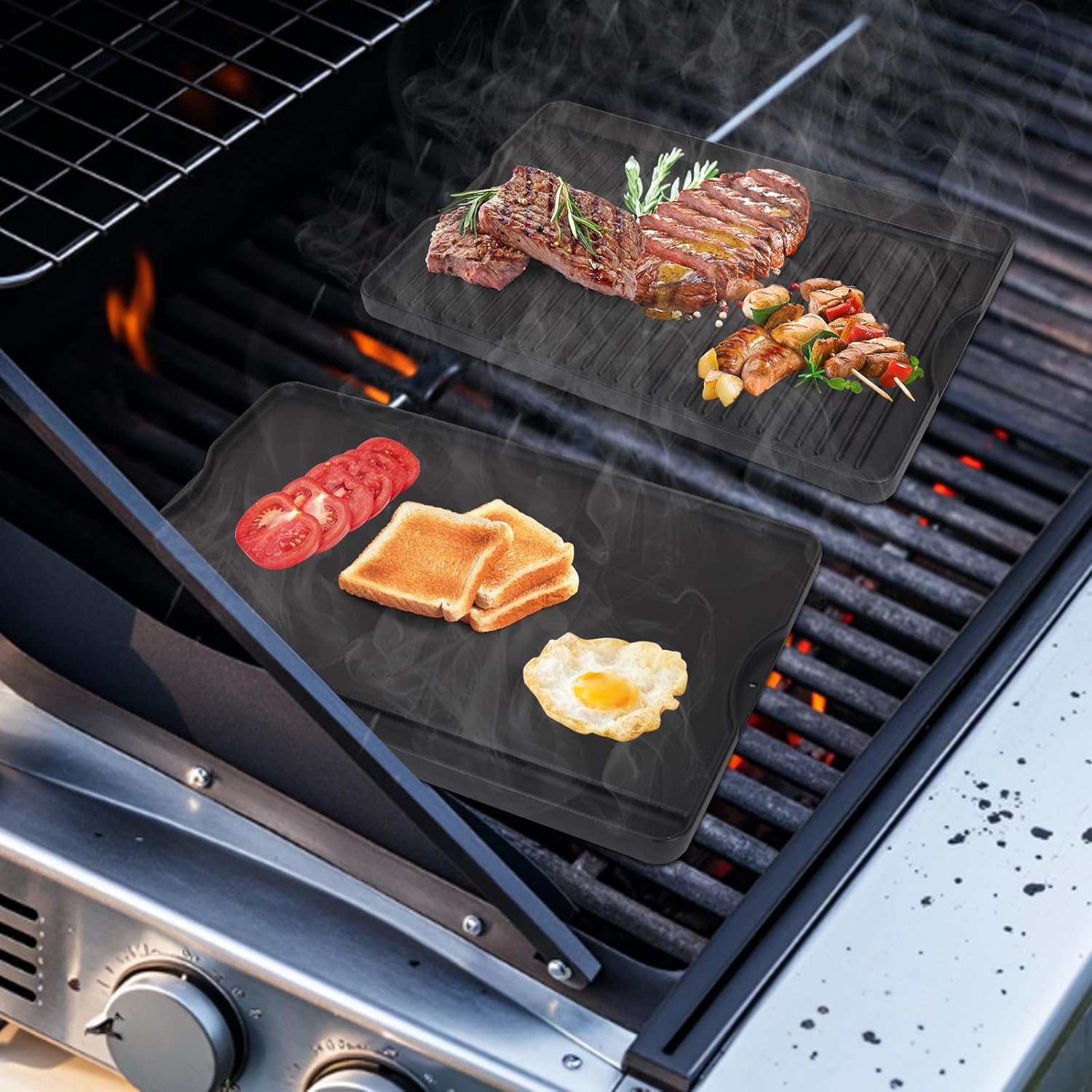 16" x 24" Large Cast Iron Flat Top Griddle Plate for Gas Grill and Oven - Reversible Pre-Seasoned Griddle Pan for Outdoor Cooking