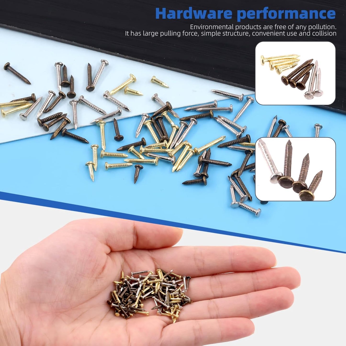 1600Pcs Small Tiny Nails Kit - Wooden, Screw, Gold, Silver, Bronze 1x6mm, 1x8mm, 1x10mm - DIY Hardware Accessories Installation