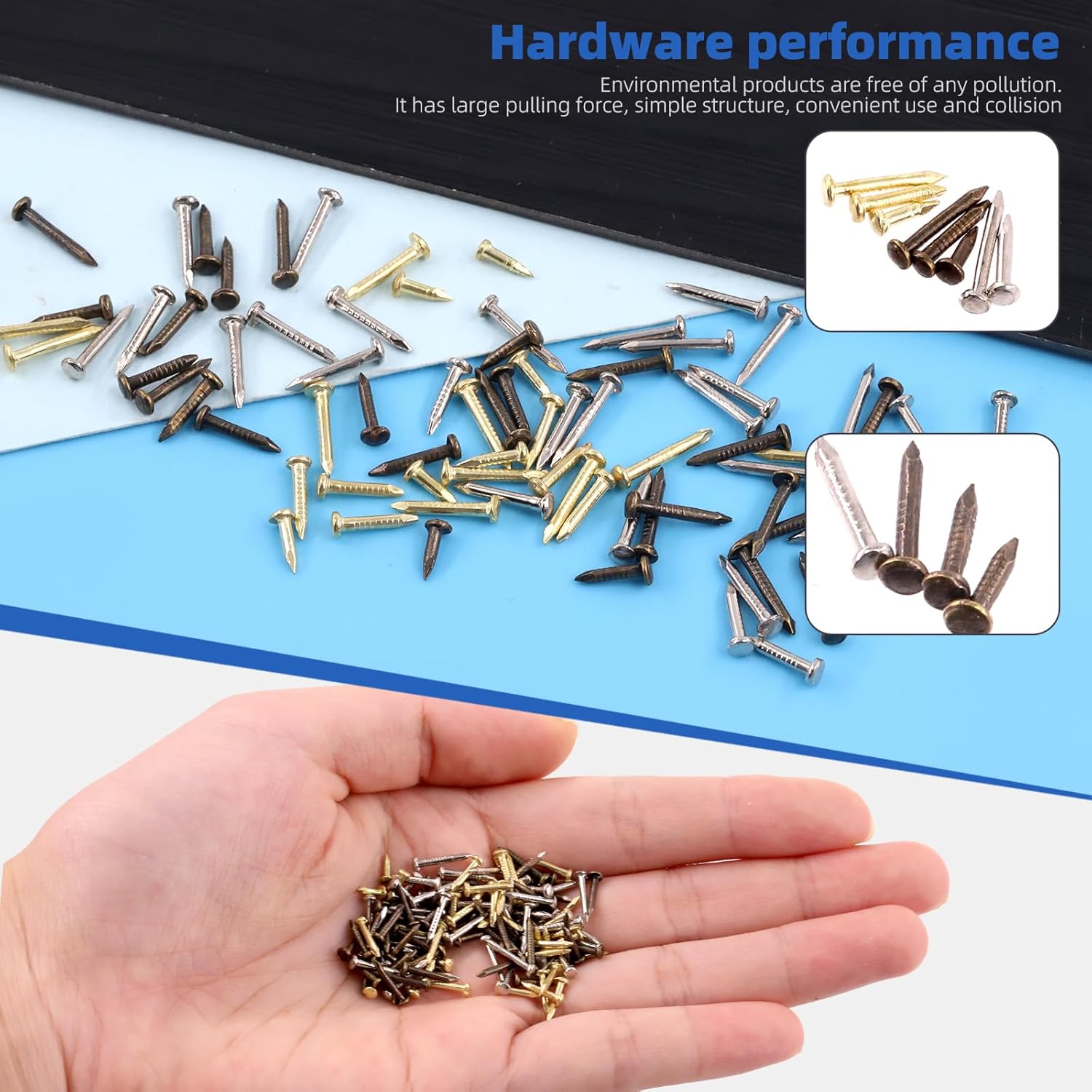 1600Pcs Small Tiny Nails Kit - Wooden, Screw, Gold, Silver, Bronze 1x6mm, 1x8mm, 1x10mm - DIY Hardware Accessories Installation