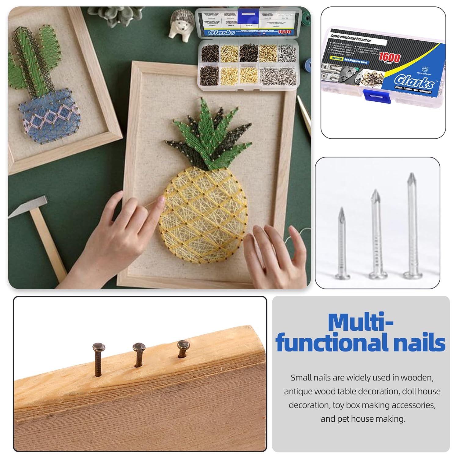 1600Pcs Small Tiny Nails Kit - Wooden, Screw, Gold, Silver, Bronze 1x6mm, 1x8mm, 1x10mm - DIY Hardware Accessories Installation