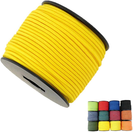 164ft Yellow Nylon Rope Solid Braided Cord 1/8in(3mm) - 5 Stands Paracord for Crafts, Tent, Garden, Clothesline - UV Resistant Thin String for Outdoor Tarp