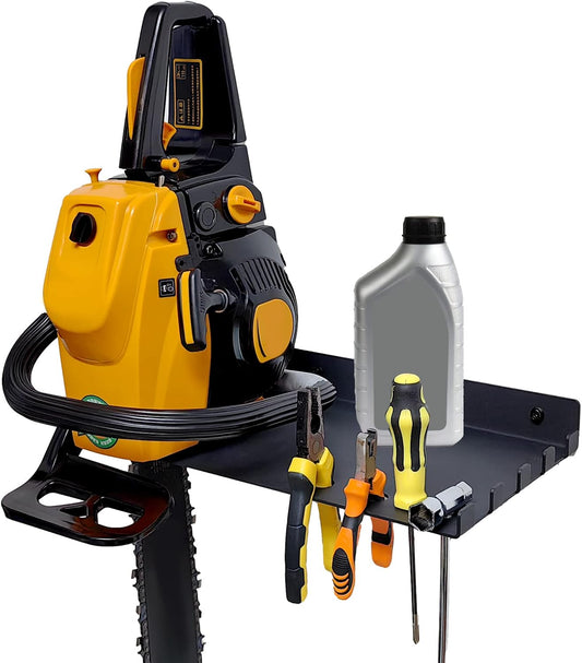 16.5" Chainsaw Wall Mount Hanger Hook Rack Shelf Stand - Black Metal Floating Shelf for Garage Organization Storage