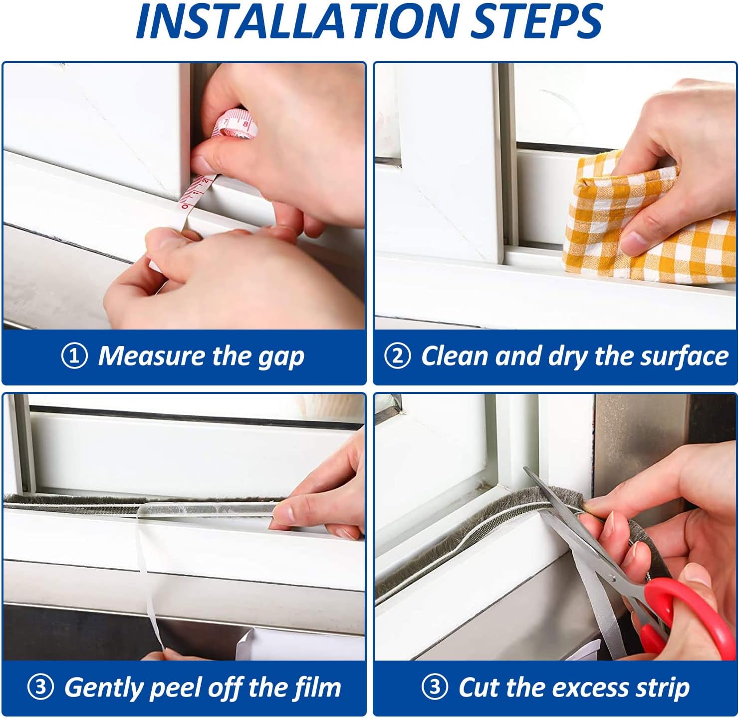 16.5FT Brush Weather Stripping for Sliding Windows/Glass Doors - Self Adhesive Seal Strip Draft Stoppers - 11/32" Wide X 3/16" Thick
