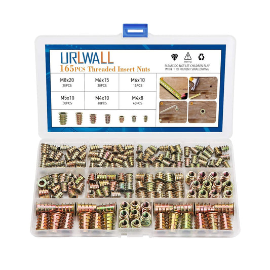 165PCS Wood Insert Threaded Nuts Assortment Kit - M4/M5/M6/M8 Hex Socket Drive Furniture Screw-in Nuts for Metric Bolt Fastening in Wood Furniture