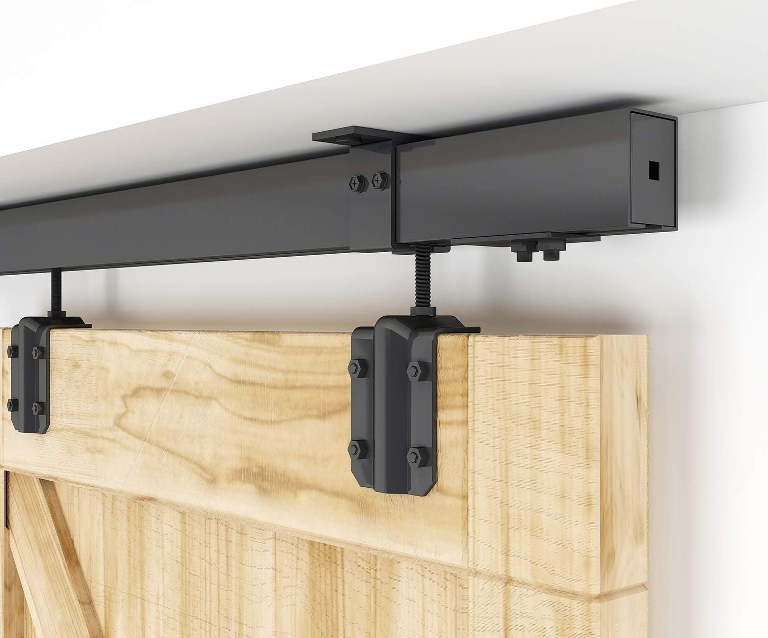 16FT Heavy Duty Ceiling Mount Double Sliding Barn Door Hardware Kit for Exterior Use - Max 300lbs Load - Fits 2 X48 in Doors - Hardware Only