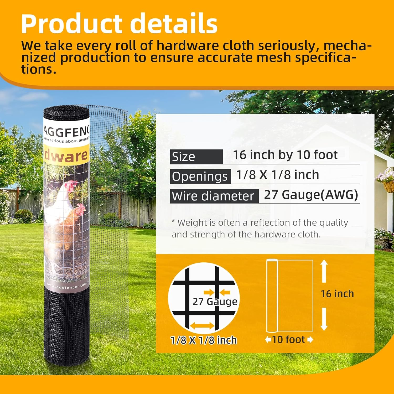 16in x 10ft Black PVC Coated Hardware Cloth Wire Mesh Roll - 1/8 inch, 27Ga Galvanized Metal Fencing for Garden Plants and Bees - WildKart