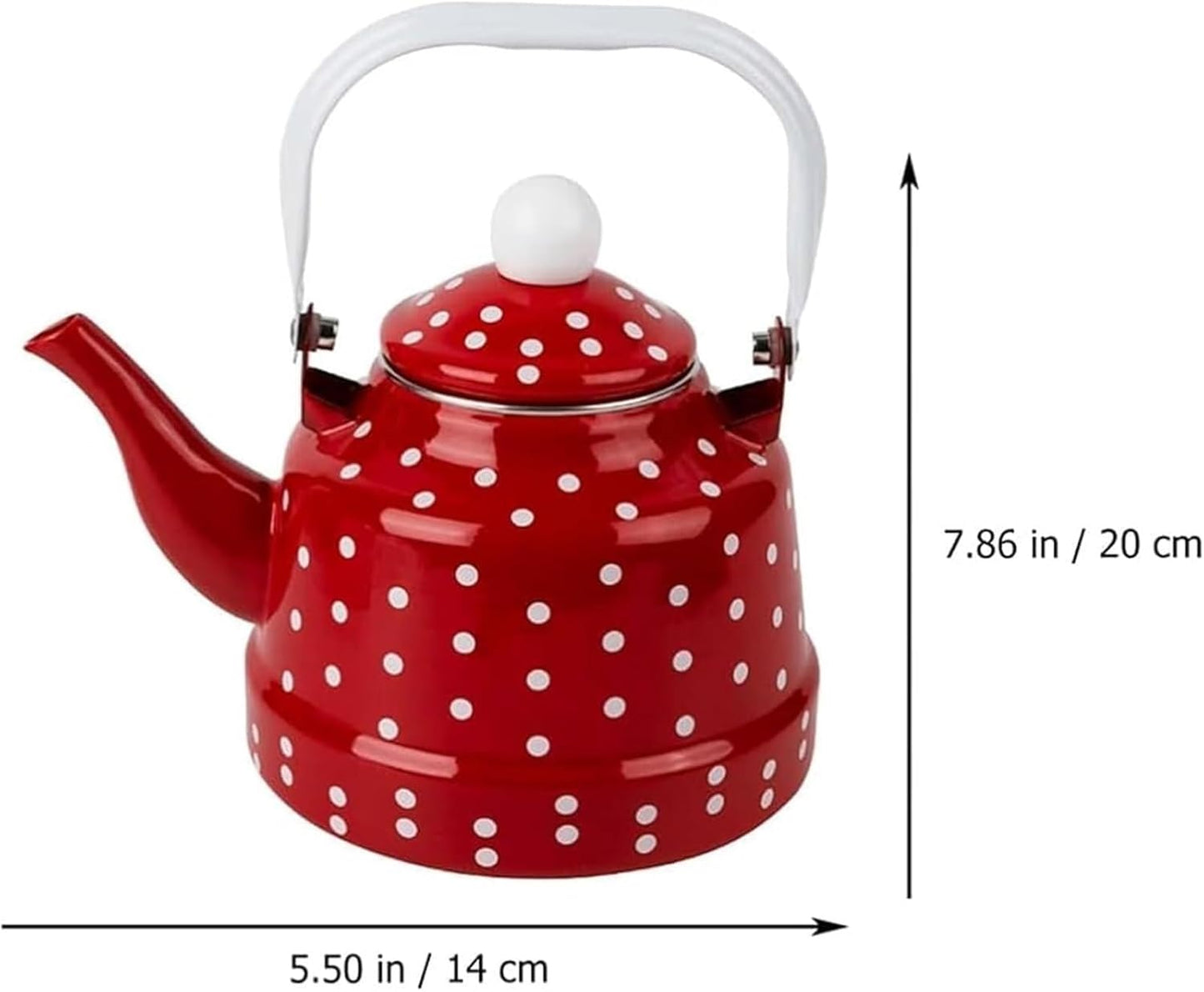 1.6L Retro Red Enamel Teakettle with White Polka Dots - Stylish Stovetop Kettle for Tea & Coffee Enthusiasts