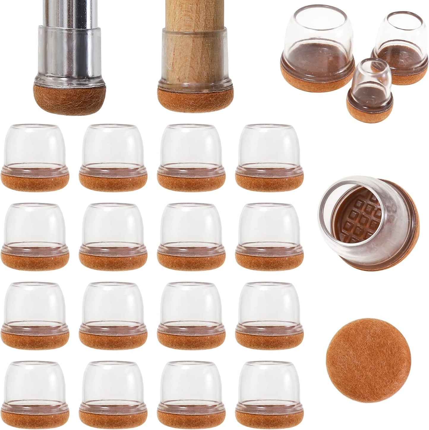 16Pcs Small Clear Silicone Chair Leg Caps 1 inch - Furniture Pads for Hardwood Floors - Round Floor Protectors