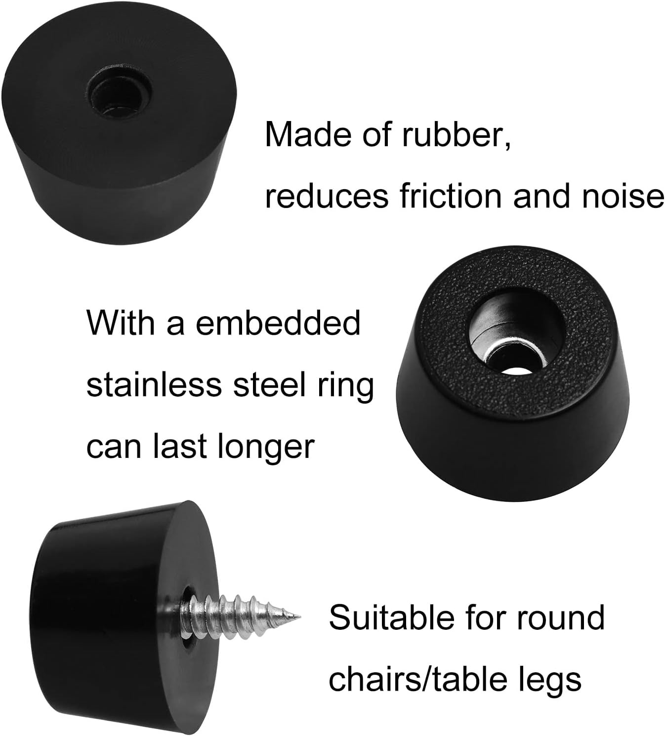 16PCS Soft Non Slip Black Rubber Bumpers Pads with Screws for Furniture, Electronics, Appliances - Non Marking Rubber Feet