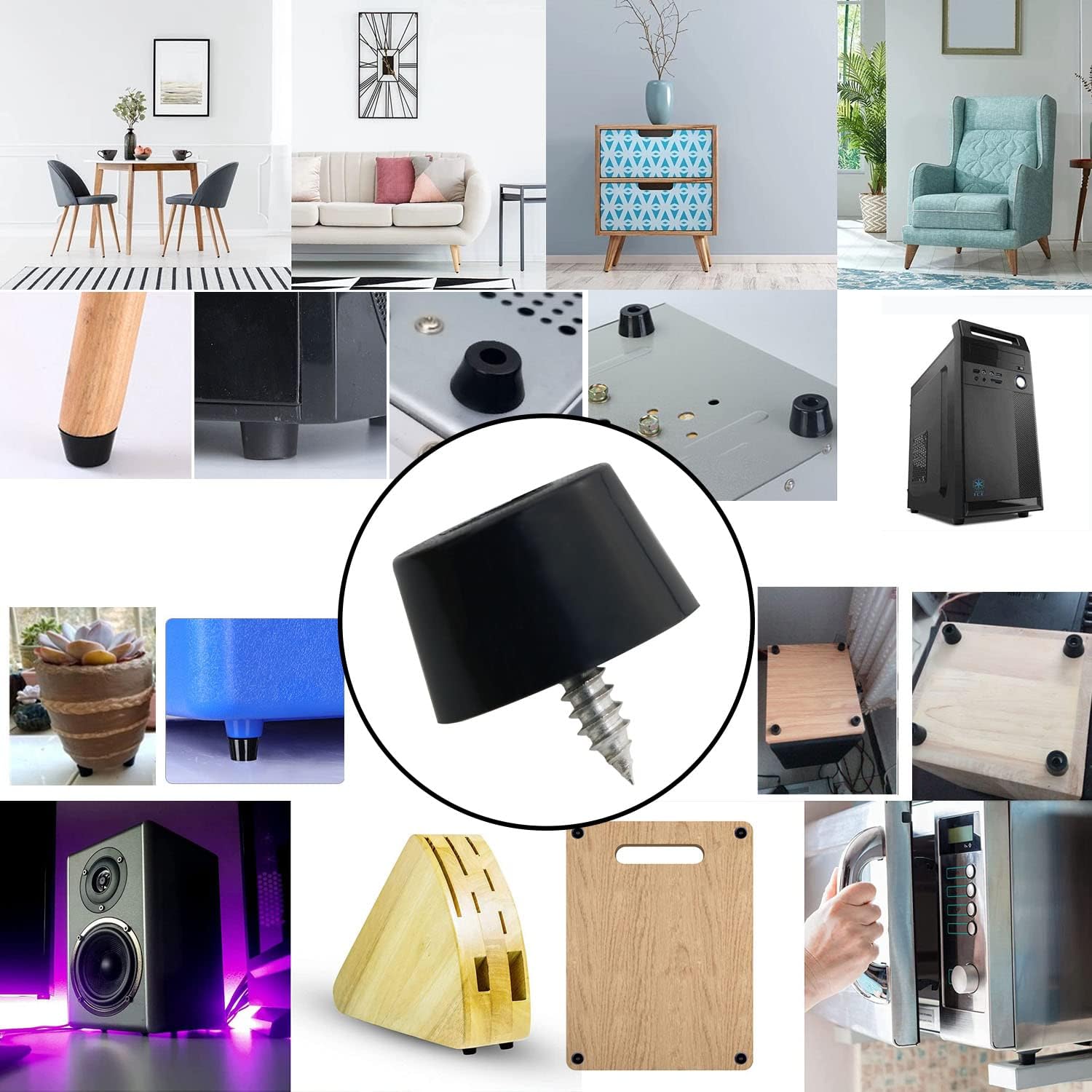 16PCS Soft Non Slip Black Rubber Bumpers Pads with Screws for Furniture, Electronics, Appliances - Non Marking Rubber Feet