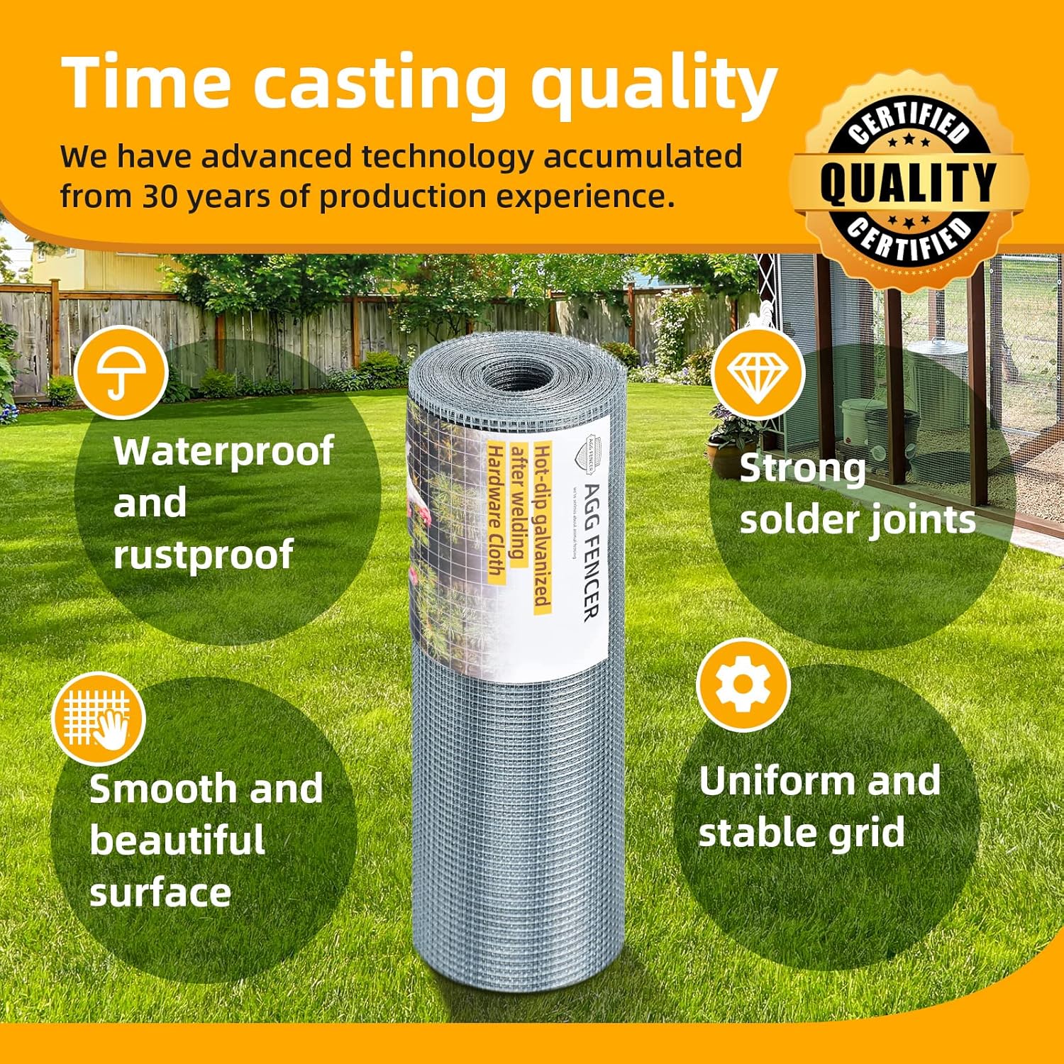 16"x50' Galvanized Hardware Cloth Fencing for Garden Plant Supports & Poultry Cage Screen - WildKart