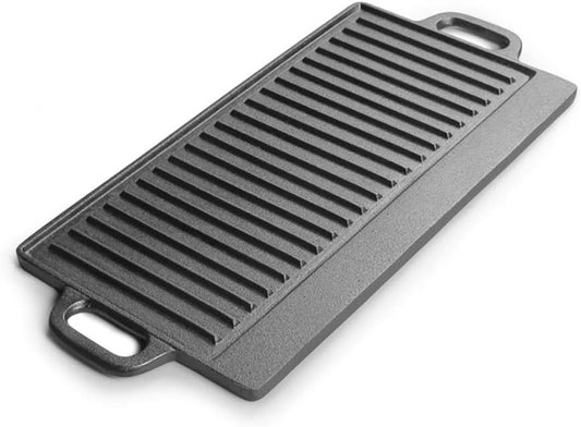 17-inch x 10-inch Rong Tian X Cast Iron Reversible Grill/Griddle Pan - Pre-Seasoned for Cooking Versatility