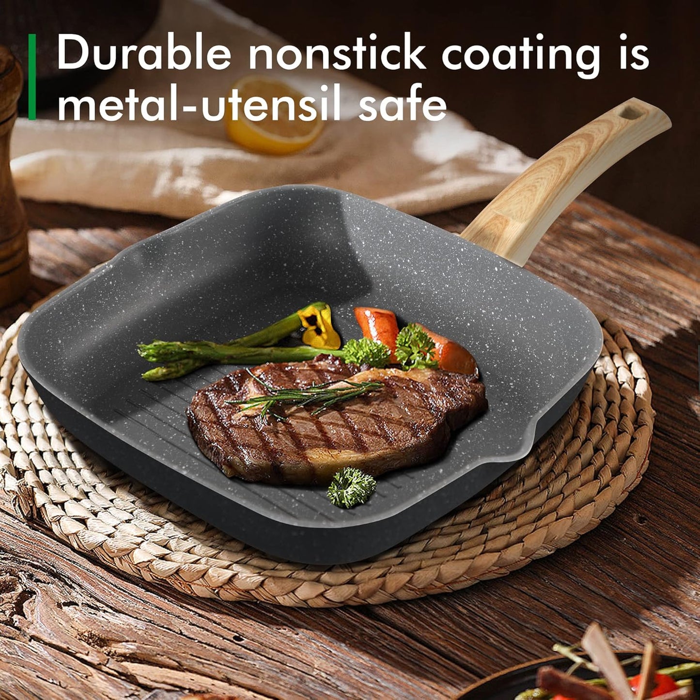 17 Piece Non Stick Pots and Pans Set with Granite Stone Coating for Induction Cooktops in Grey - MAISON ARTS