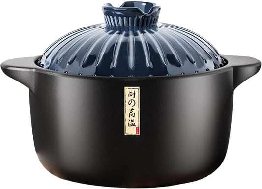 1.7 Quart Japanese Ceramic Soup Pot with Heat-Resistant Lid - Stovetop Cookware for Easy Cleaning - Blue Clay Pot for Cooking