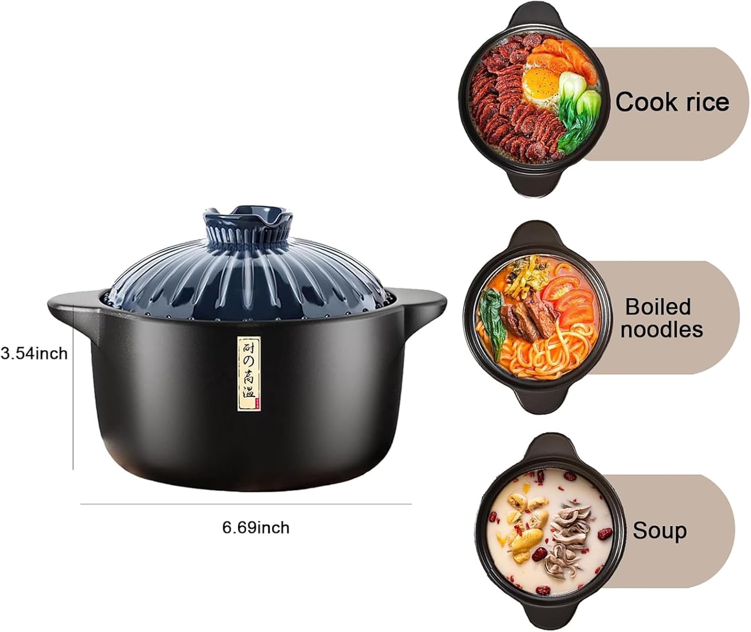 1.7 Quart Japanese Ceramic Soup Pot with Heat-Resistant Lid - Stovetop Cookware for Easy Cleaning - Blue Clay Pot for Cooking