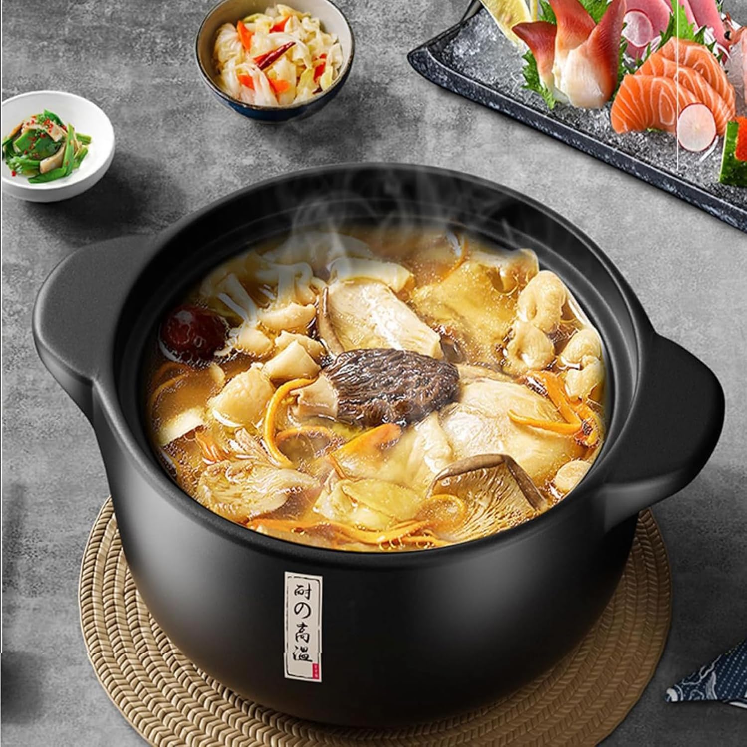 1.7 Quart Japanese Ceramic Soup Pot with Heat-Resistant Lid - Stovetop Cookware for Easy Cleaning - Blue Clay Pot for Cooking