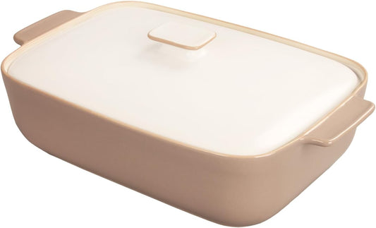 1.7 Quart Stoneware Casserole Dish Set with Lids - Microwave, Oven, and Dishwasher Safe