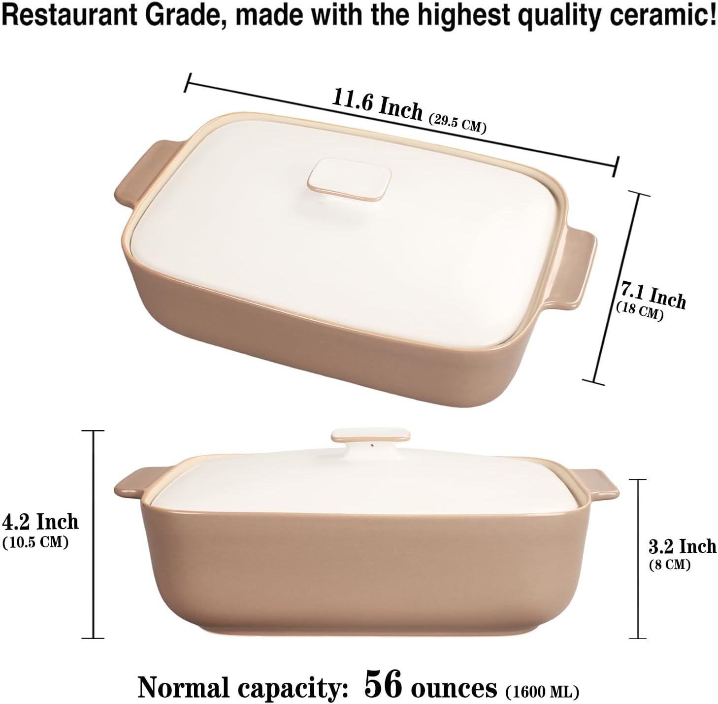 1.7 Quart Stoneware Casserole Dish Set with Lids - Microwave, Oven, and Dishwasher Safe