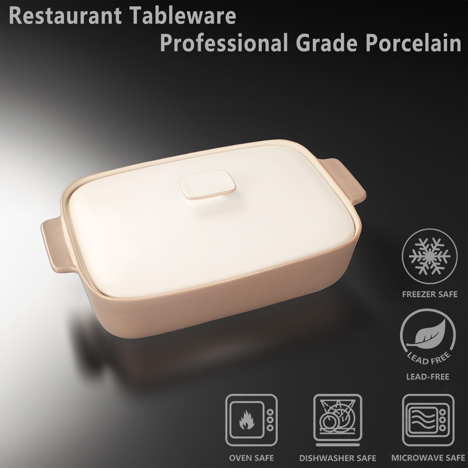 1.7 Quart Stoneware Casserole Dish Set with Lids - Microwave, Oven, and Dishwasher Safe