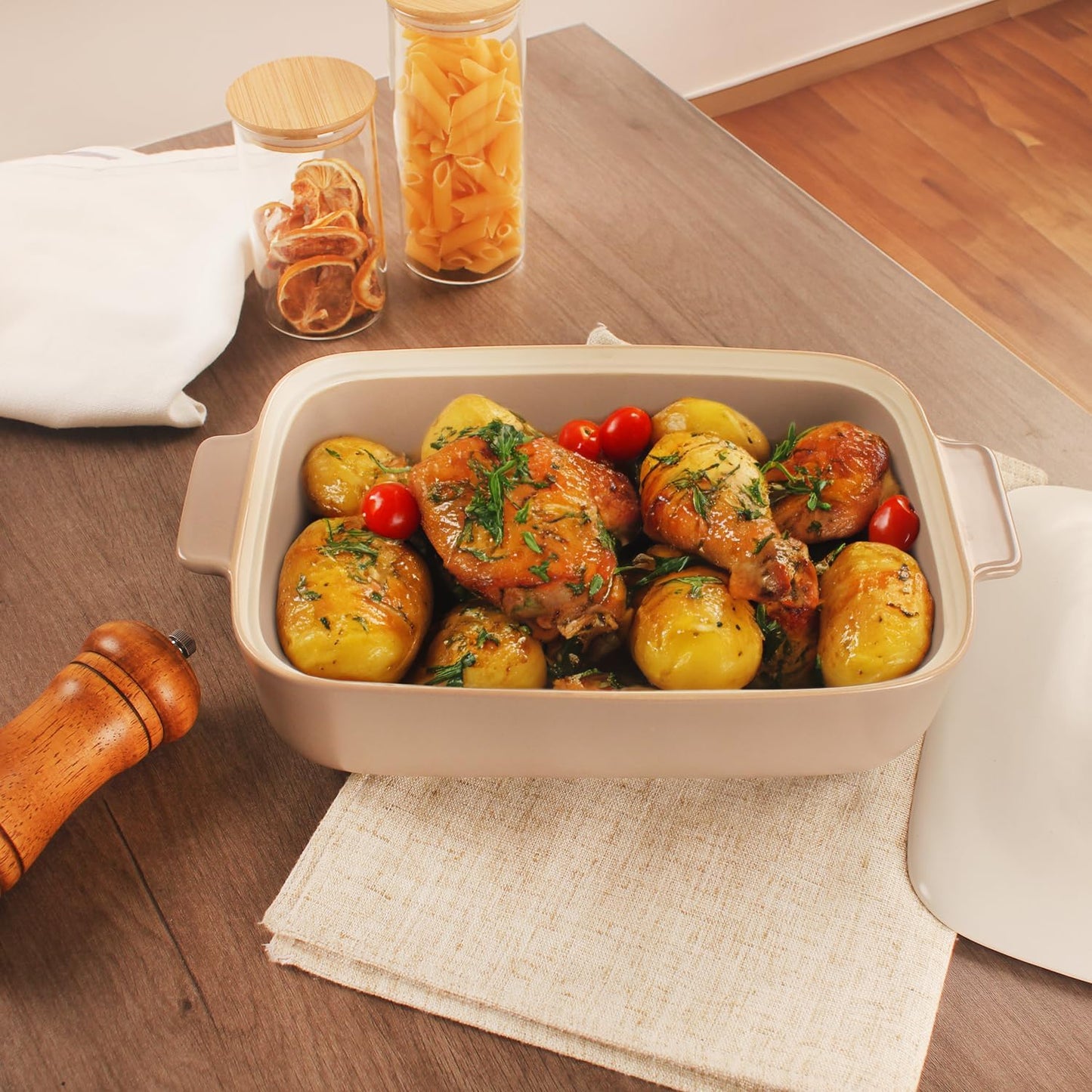 1.7 Quart Stoneware Casserole Dish Set with Lids - Microwave, Oven, and Dishwasher Safe