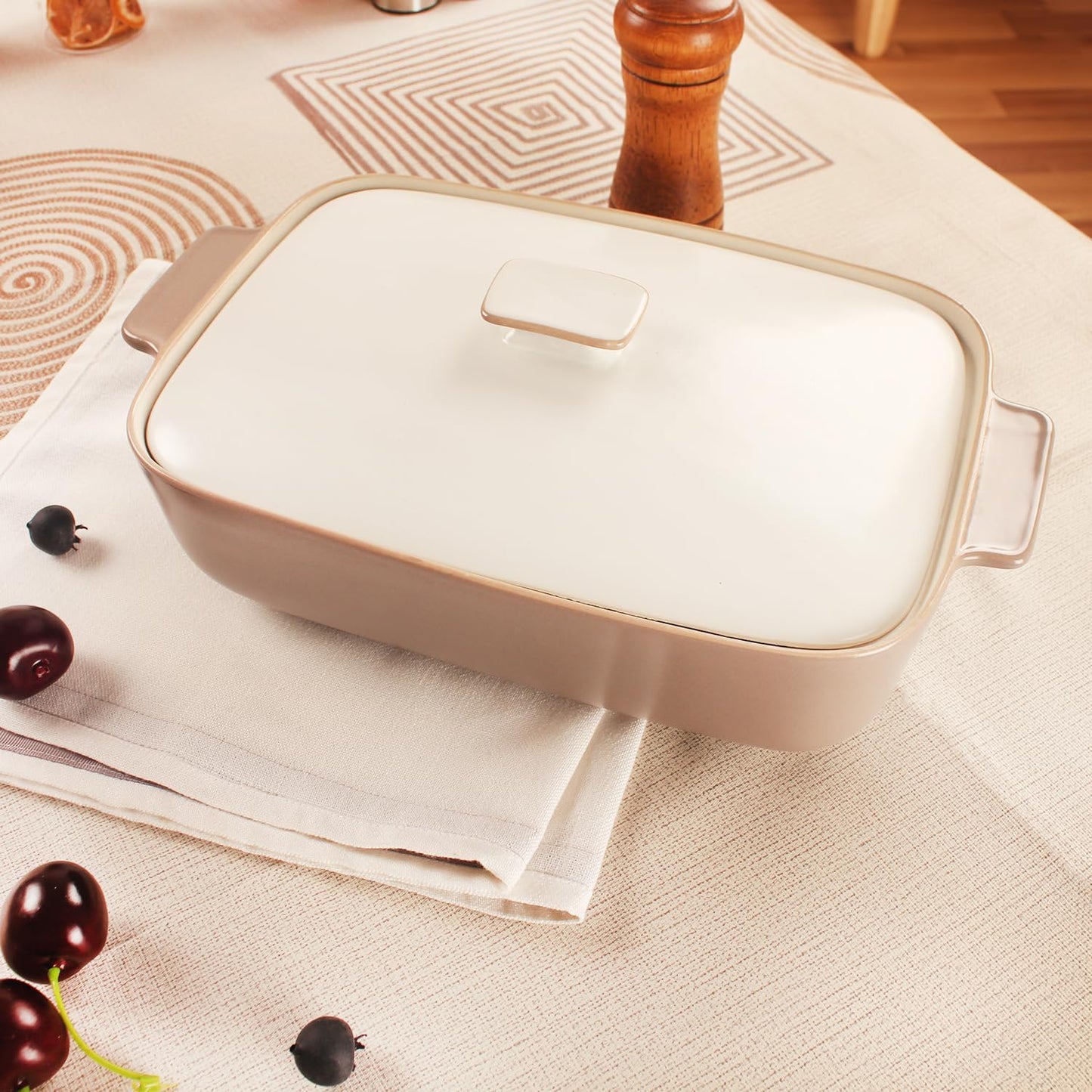 1.7 Quart Stoneware Casserole Dish Set with Lids - Microwave, Oven, and Dishwasher Safe