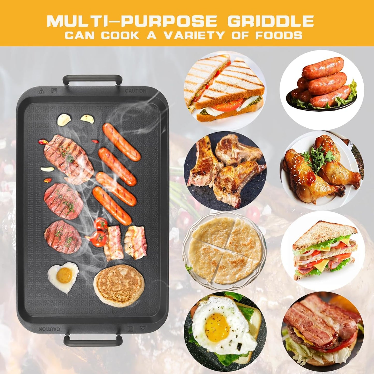 17" x 10.5" CukAid Non-Stick Aluminum Double Burner Griddle for Glass and Gas Stove, Warp-Resistant Flat Griddle for Breakfast and Camping, Indoor/Outdoor Use