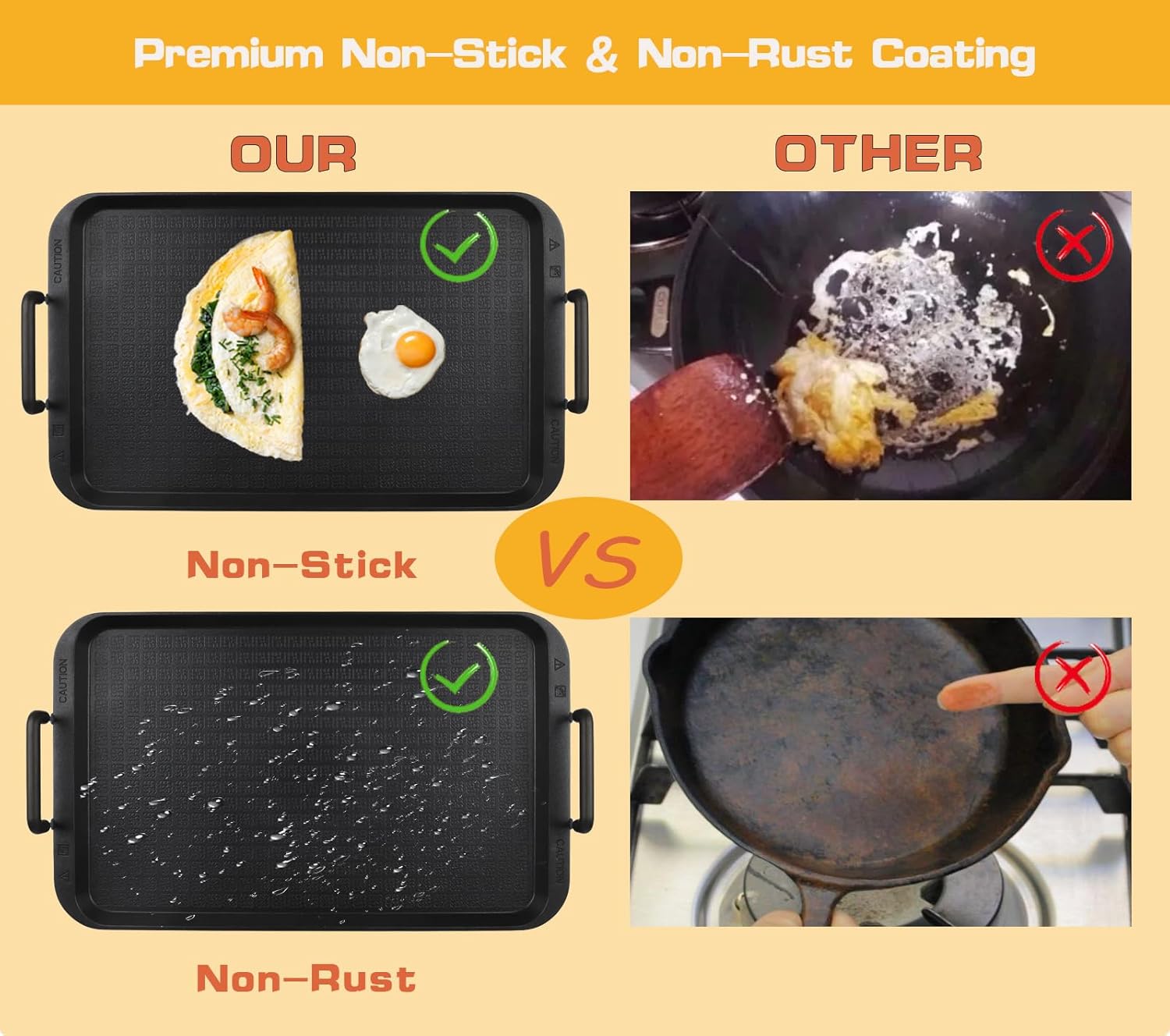17" x 10.5" CukAid Non-Stick Aluminum Double Burner Griddle for Glass and Gas Stove, Warp-Resistant Flat Griddle for Breakfast and Camping, Indoor/Outdoor Use
