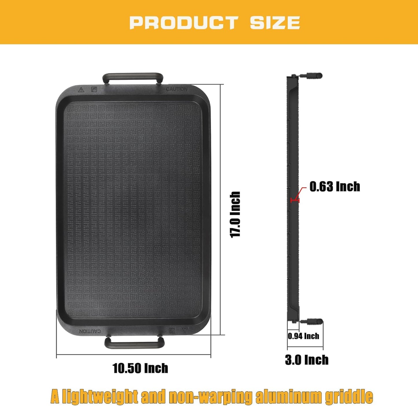 17" x 10.5" CukAid Non-Stick Aluminum Double Burner Griddle for Glass and Gas Stove, Warp-Resistant Flat Griddle for Breakfast and Camping, Indoor/Outdoor Use